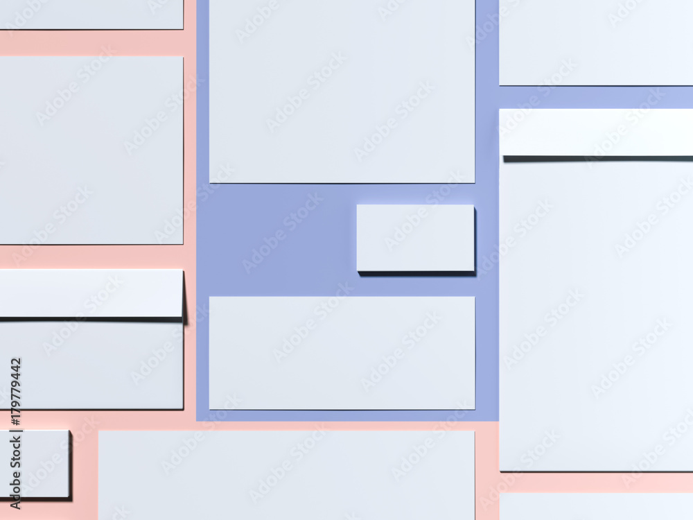 Blue-pink branding mockup with sheets of paper and envelope. 3d rendering Blue-pink branding mockup with sheets of paper and envelope. 3d rendering