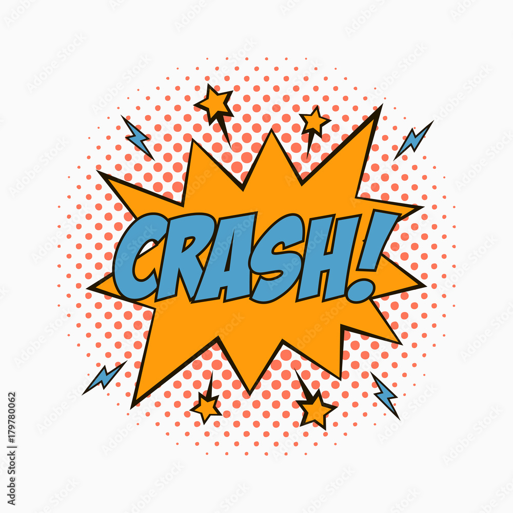 Fototapeta premium Comic speech bubble with emotions - CRASH! Cartoon sketch of dialog effects in pop art style on dots halftone background. Vector illustration.