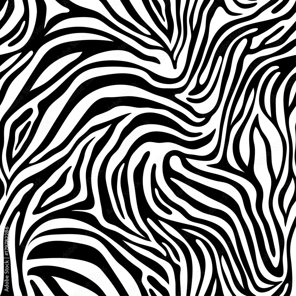 Seamless zebra skin pattern. Wallpaper with black stripes on white background. Zebra stripes hunting camouflage.