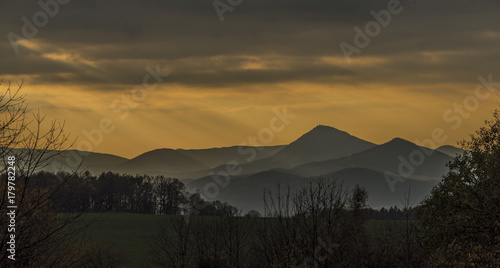 Ceske Stredohori mountains in sunset time