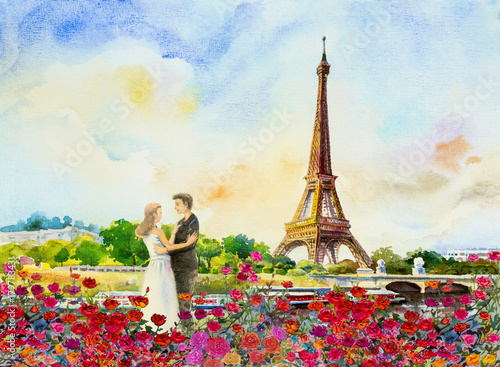 Photography France, eiffel tower and couple love man, woman