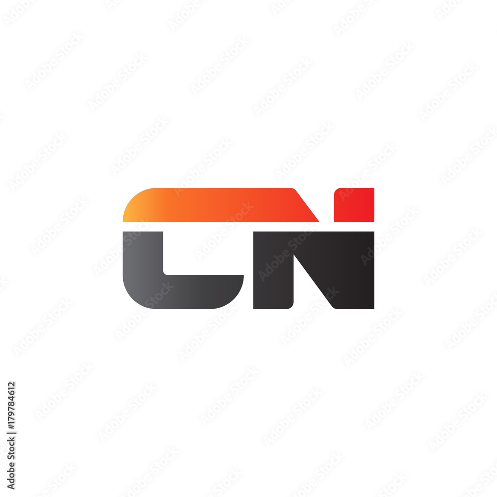 Fototapeta premium Initial letter CN, straight linked line bold logo, gradient fire red black colors