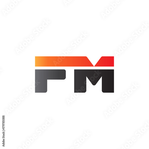 Initial letter FM, straight linked line bold logo, gradient fire red black colors