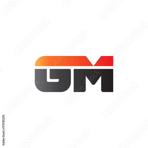 Initial letter GM, straight linked line bold logo, gradient fire red black colors
