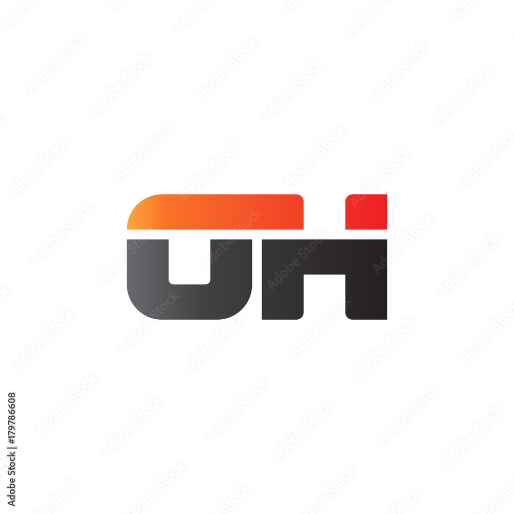 Fototapeta premium Initial letter OH, straight linked line bold logo, gradient fire red black colors