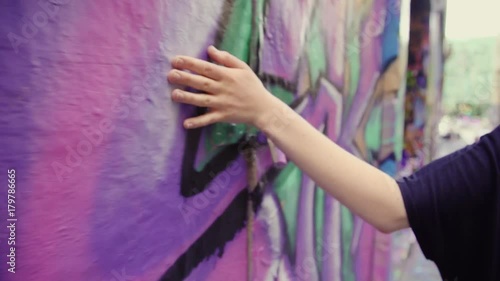 Melbourne Grafitti Hosier Lane hand on colorful wall photo