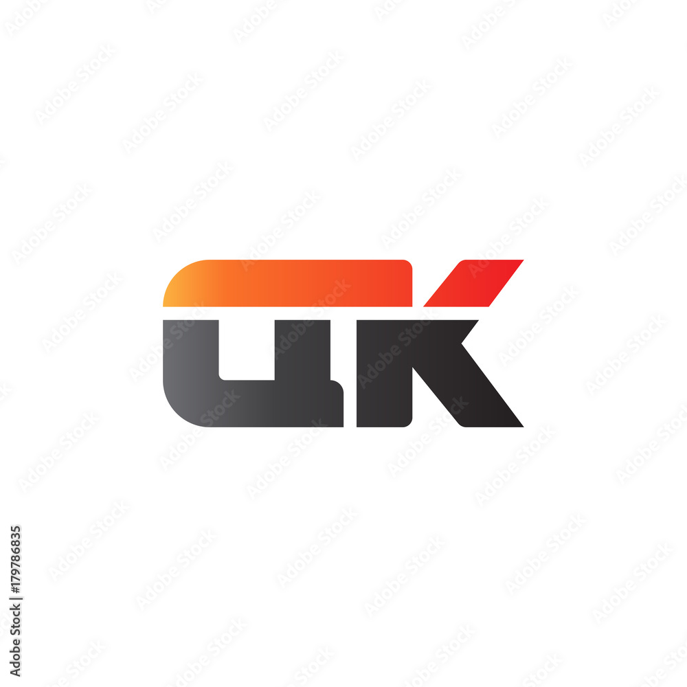 Initial letter QK, straight linked line bold logo, gradient fire red black colors Initial letter QK, straight linked line bold logo, gradient fire red black colors