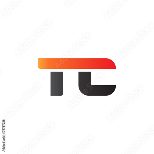 Initial letter TC, straight linked line bold logo, gradient fire red black colors
