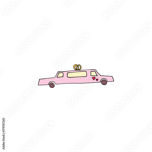 Wedding limousine cartoon hand drawn icon isolated on white background