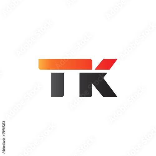 Initial letter TK, straight linked line bold logo, gradient fire red black colors