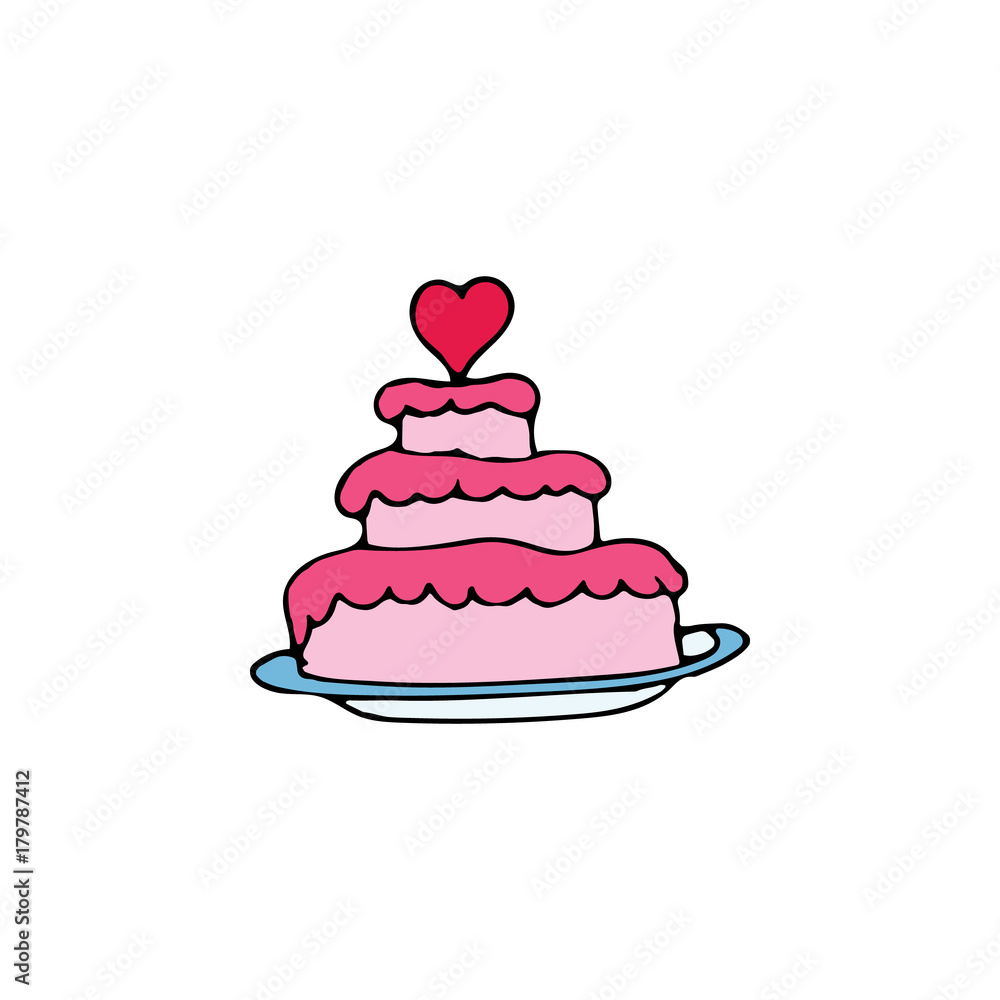Wedding cake cartoon hand drawn icon isolated on white background Wedding cake cartoon hand drawn icon isolated on white background