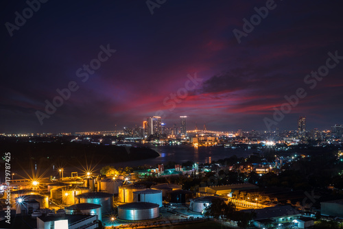 Refinery and oil tank, Petrochemical plant in night time