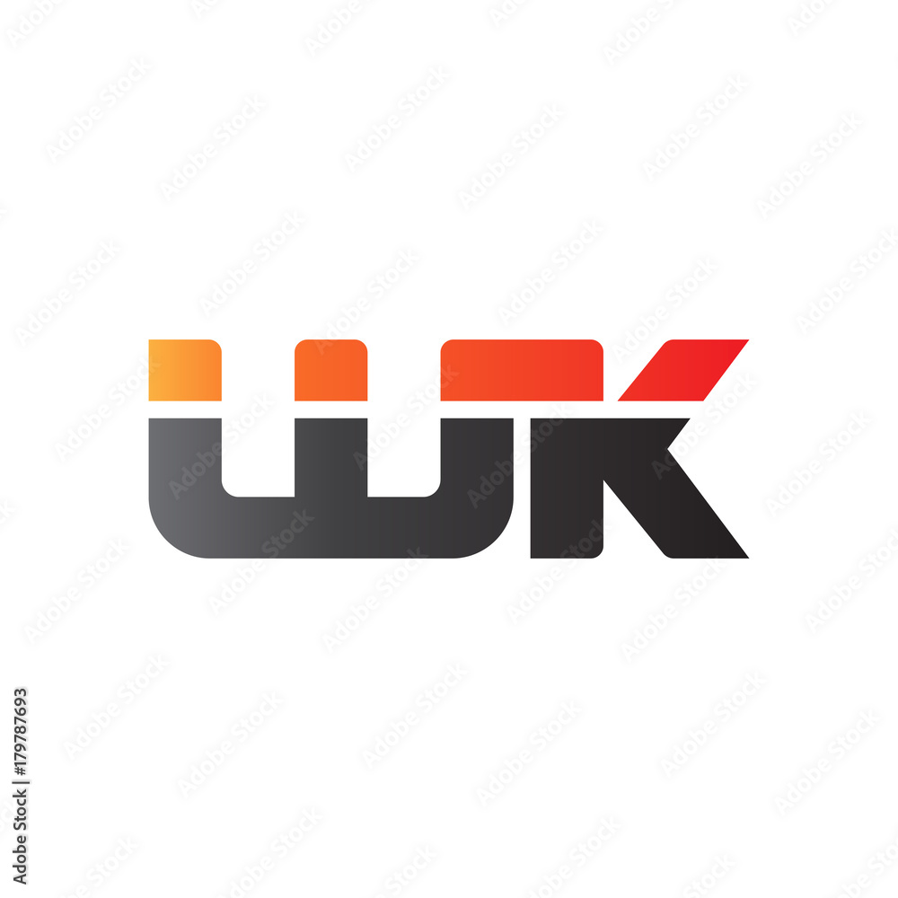 Initial letter WK, straight linked line bold logo, gradient fire red black colors Initial letter WK, straight linked line bold logo, gradient fire red black colors