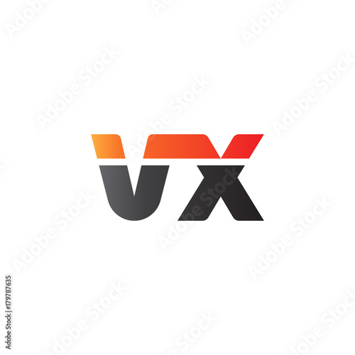 Initial letter VX, straight linked line bold logo, gradient fire red black colors