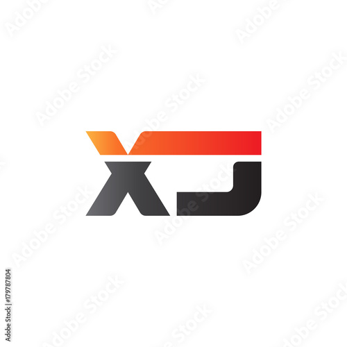 Initial letter XJ, straight linked line bold logo, gradient fire red black colors