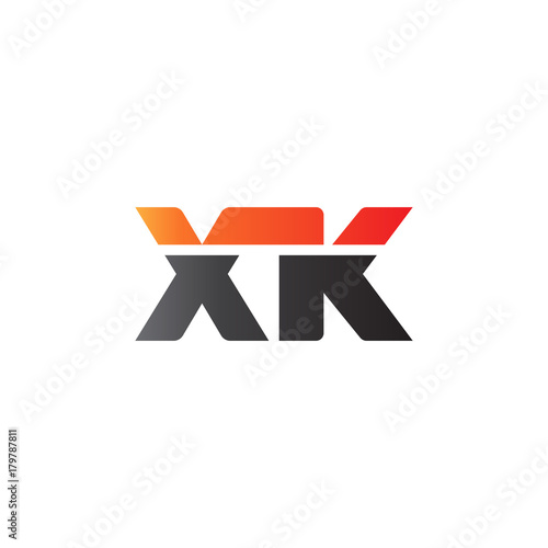 Initial letter XK, straight linked line bold logo, gradient fire red black colors