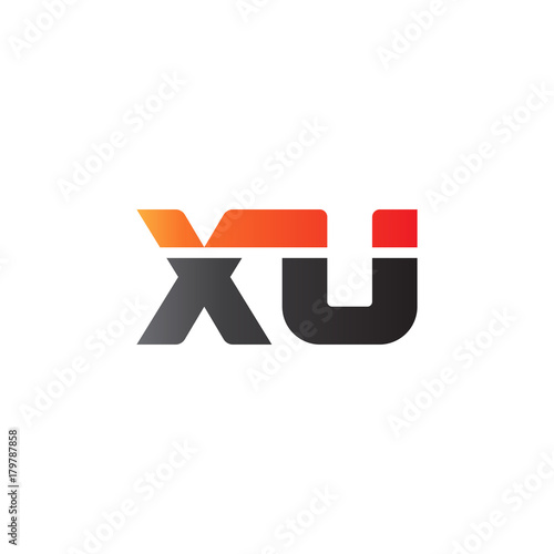 Initial letter XU, straight linked line bold logo, gradient fire red black colors