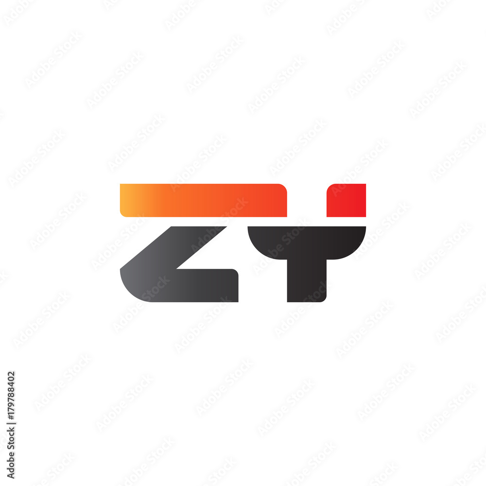 Initial letter ZY, straight linked line bold logo, gradient fire red black colors