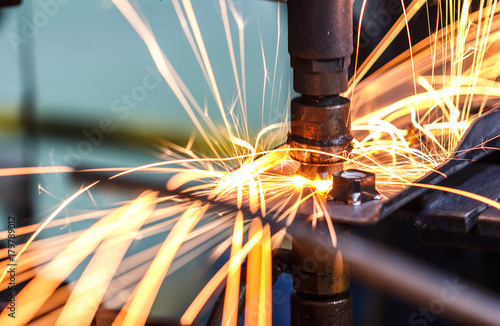 Industrial automotive spot welding machine in car factory 
