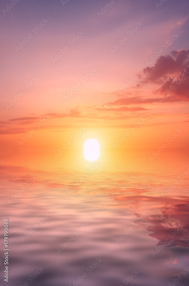Photo of a heavenly sunset and a bright sun over the sea for wallpaper on  your computer desktop. Stock Photo | Adobe Stock