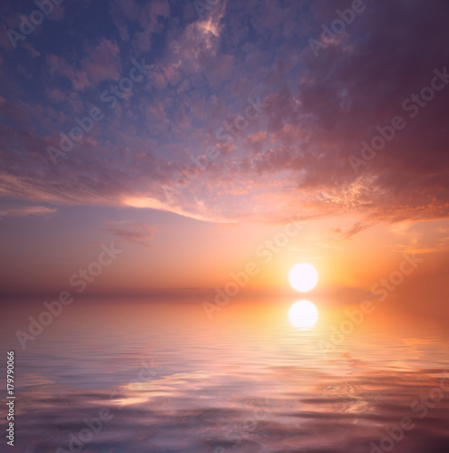 Photo of a heavenly sunset over the sea for wallpaper on the computer desktop. © Sviatoslav Khomiakov