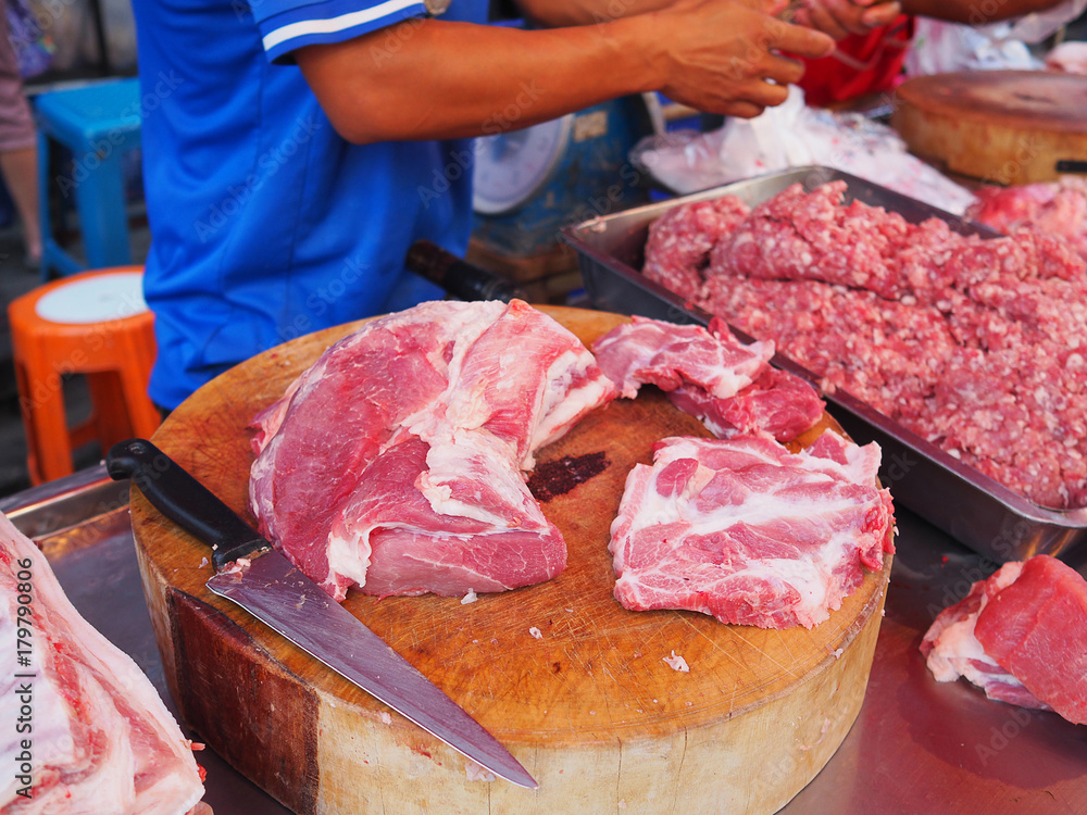 Fresh raw pork for sale in the market