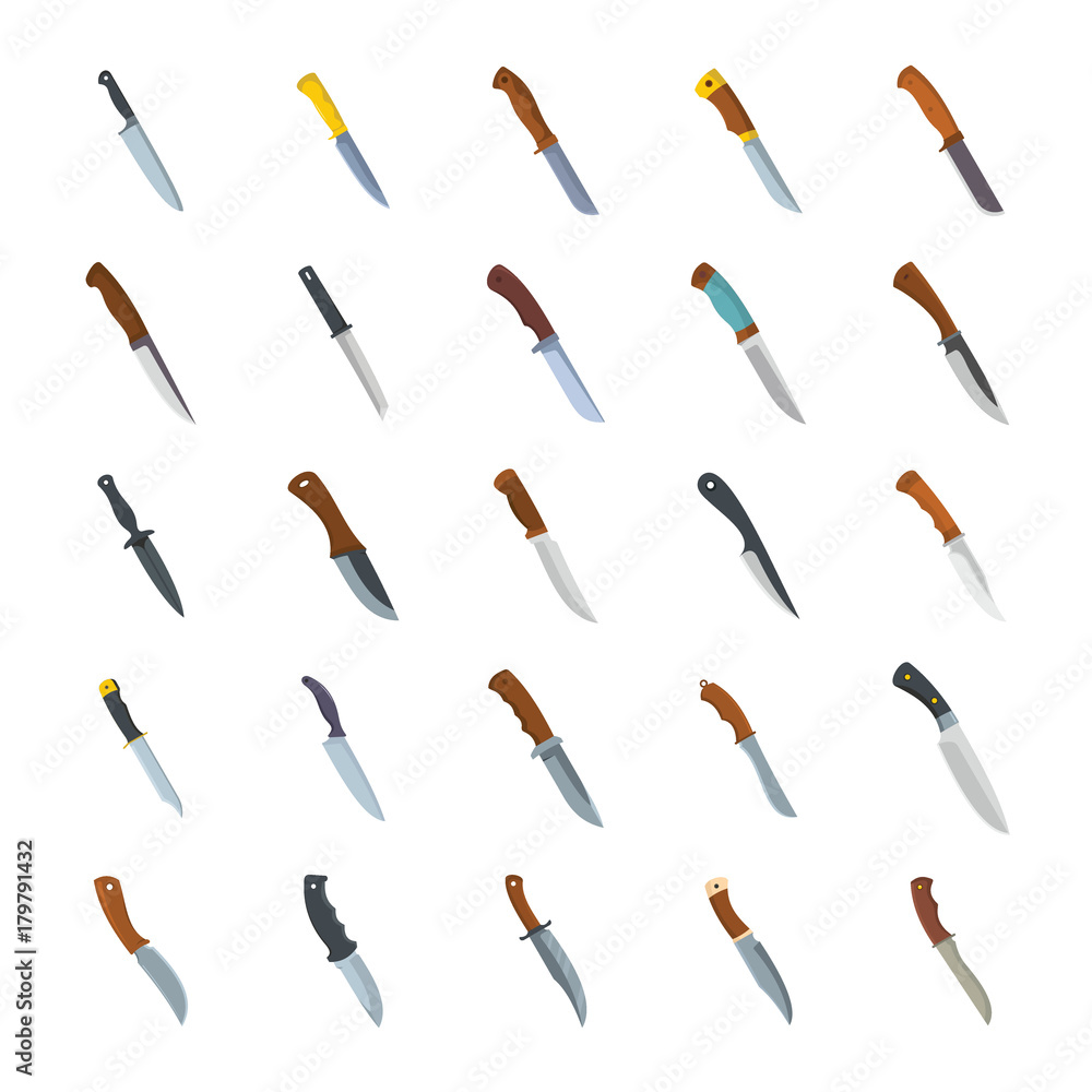 Knives icons set. Flat collection of Knives vector icons for web isolated on white background