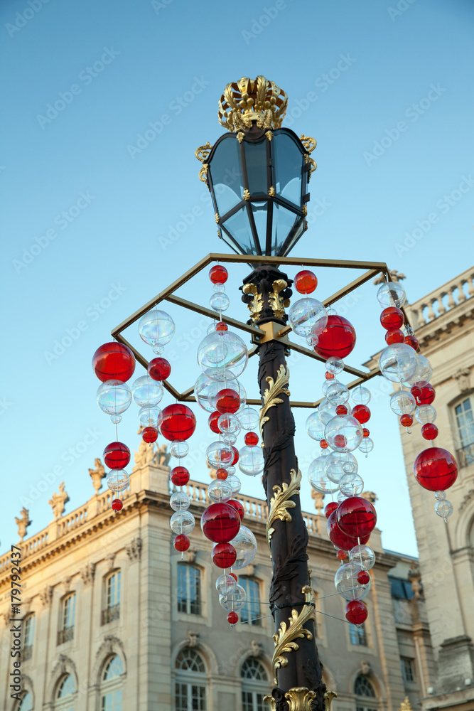 Christmas decoration of street lantern in Nancy, France