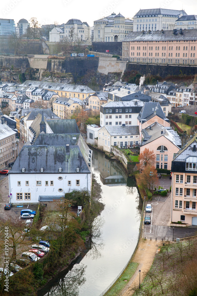 A view of historical part of Luxembourg from Sosthene Weis street in winter time