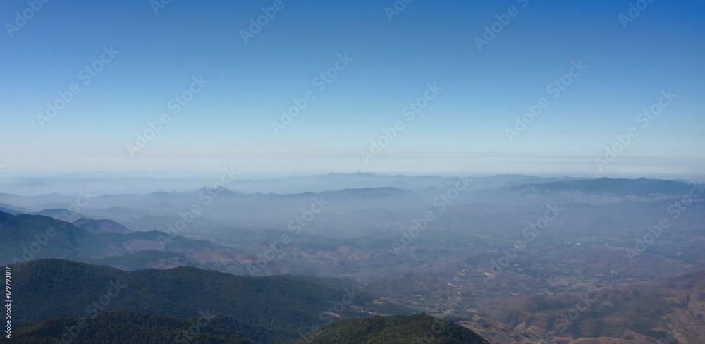 Panoramic view of mountain peaks landscape of Kew Mae Pan nature trail at Doi Inthanon national park , Chaingmai , Thailand