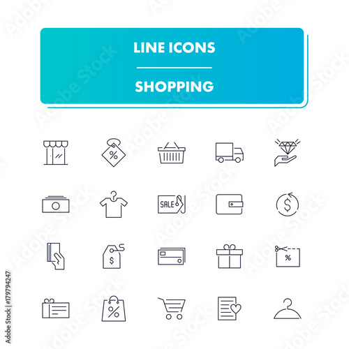 Line icons set. Shopping 