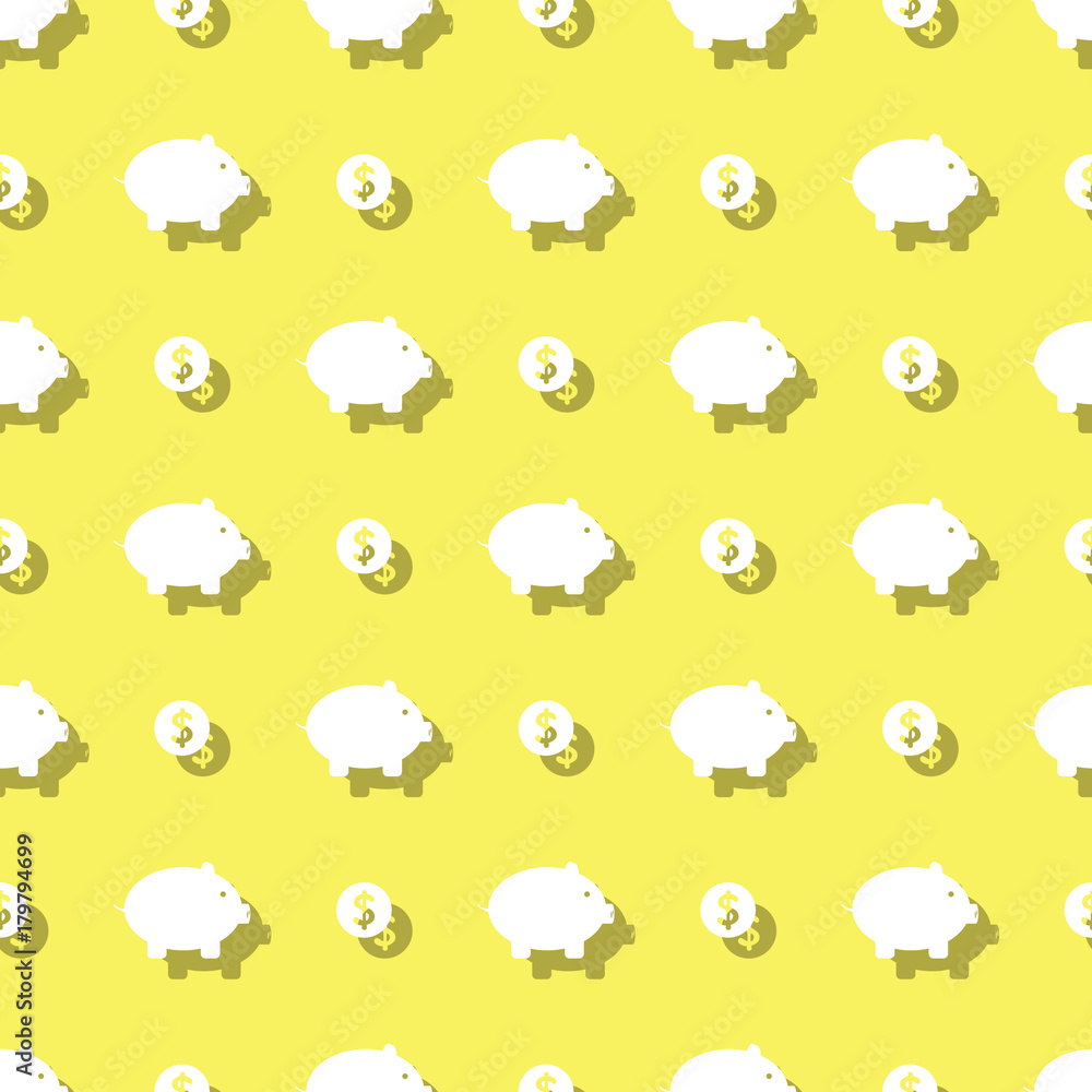 Fototapeta premium Piggy Bank And Dollar Coins Savings Seamless Background