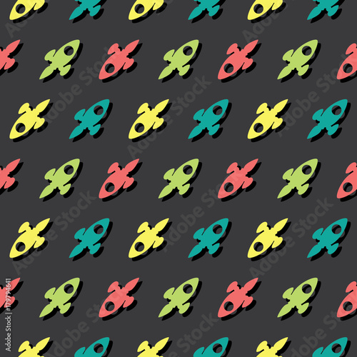 Space Rocket Explorer Seamless Colored Pattern Background