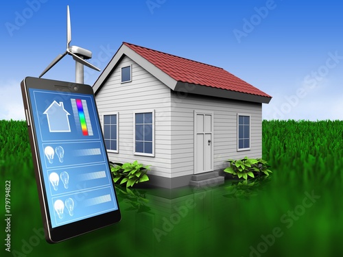 3d phone application over meadow