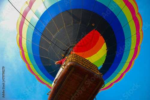 colorful hot air balloons ,. Composition of nature and blue sky background at Ayutthaya , thailand