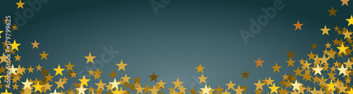 Festive banner Christmas background with copy space. Golden stars on blue