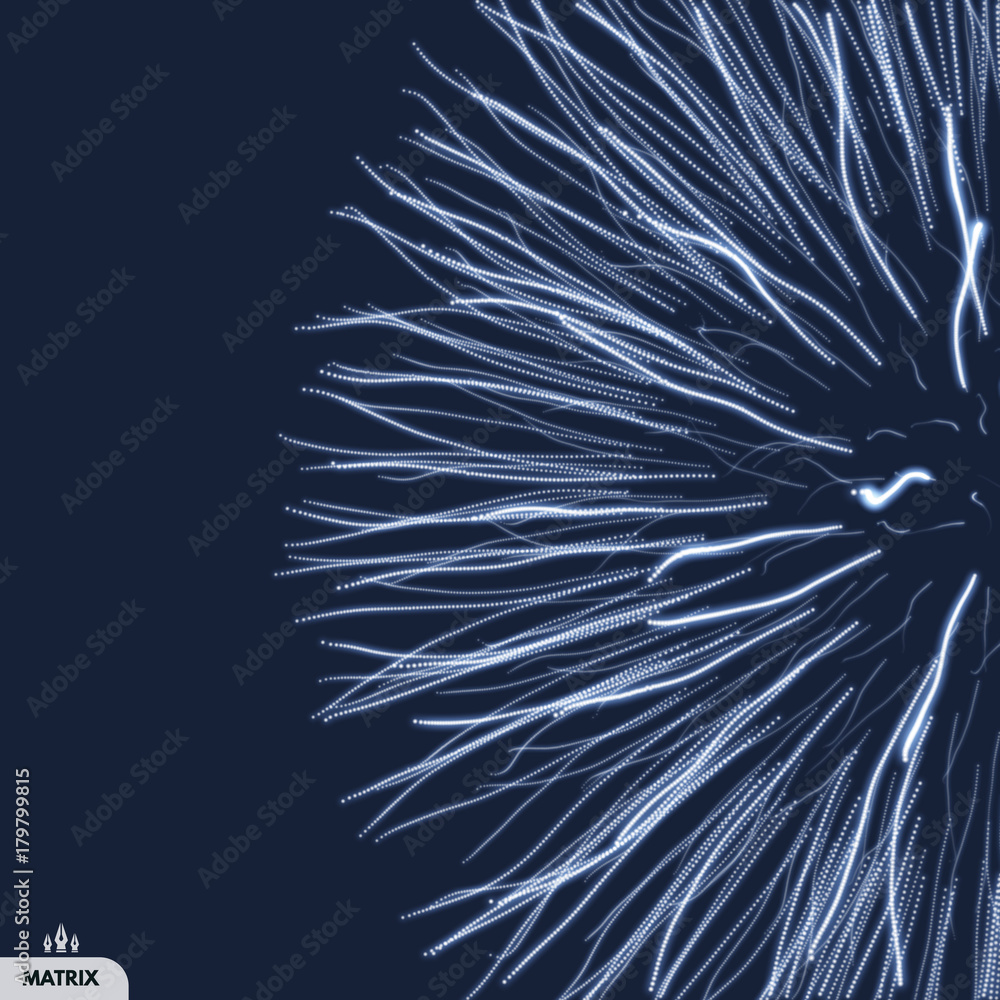 Obraz premium Array with dynamic particles. 3d futuristic technology style. Abstract background. Vector illustration.
