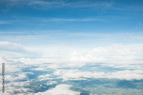 Beautiful aerial view of clouds in summer blue sky and land