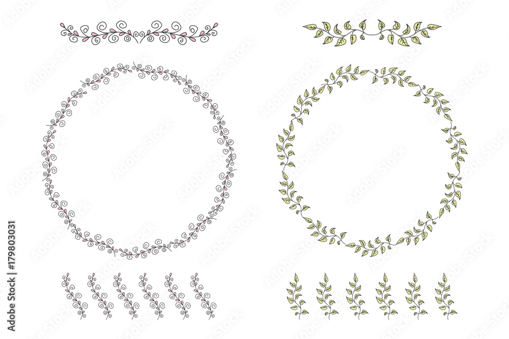 Cute Doodle circle floral frames and dividers,