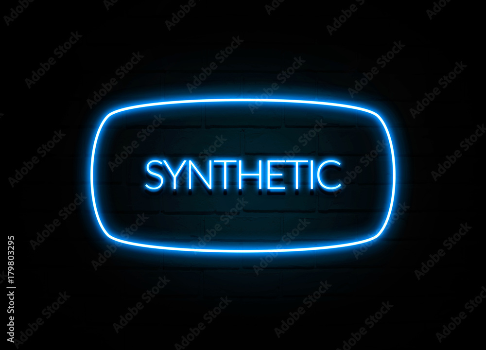 Synthetic  - colorful Neon Sign on brickwall