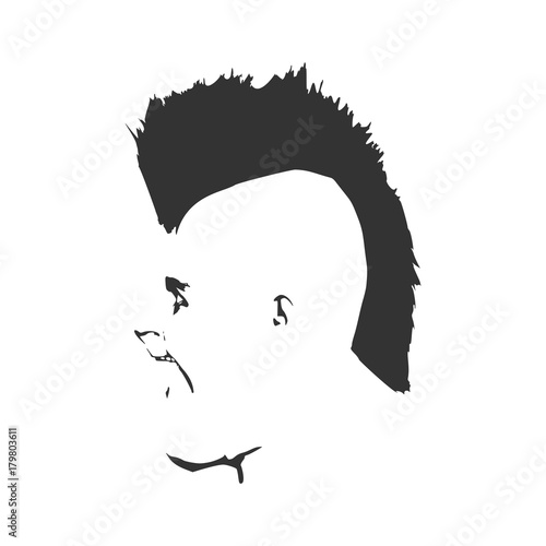 Man avatar profile view. Male face silhouette or icon. Wide open mouth. Mohawk hairstyle