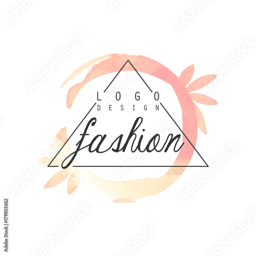 Fashion logo design, badge for clothes boutique, beauty salon or cosmetician watercolor vector Illustration