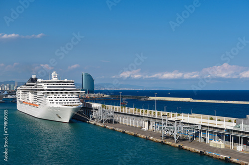 Photography Cruise ship in port of Barcelona, Spain