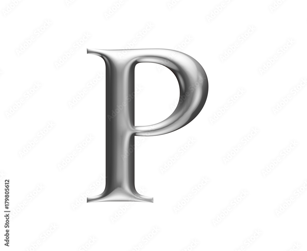 metallic alphabet, 3d rendering, letter P metallic alphabet, 3d rendering, letter P