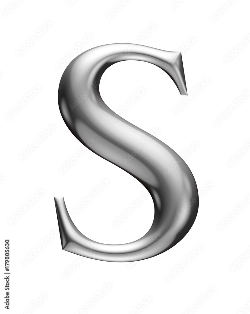 metallic alphabet, 3d rendering, letter S metallic alphabet, 3d rendering, letter S