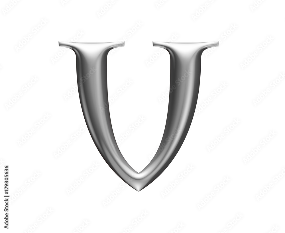 metallic alphabet, 3d rendering, letter U metallic alphabet, 3d rendering, letter U