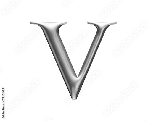 metallic alphabet, 3d rendering, letter V