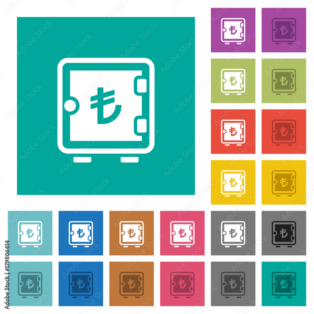 Turkish Lira strong box square flat multi colored icons Turkish Lira strong box square flat multi colored icons