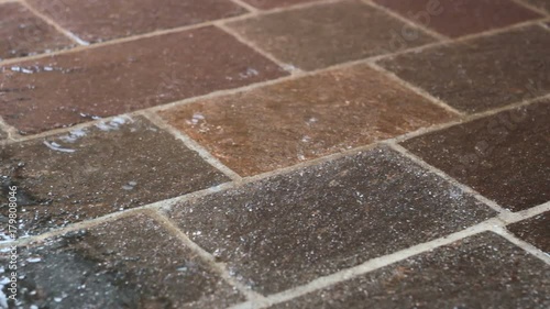 External floor in the rain. Close-up. Shallow depth of field. photo