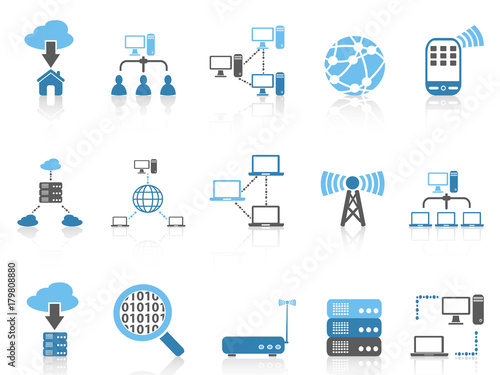 blue color series computer communication icons set